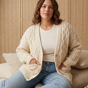 Cozy Cream Cable Knit Cardigan, super soft wool alpaca blend